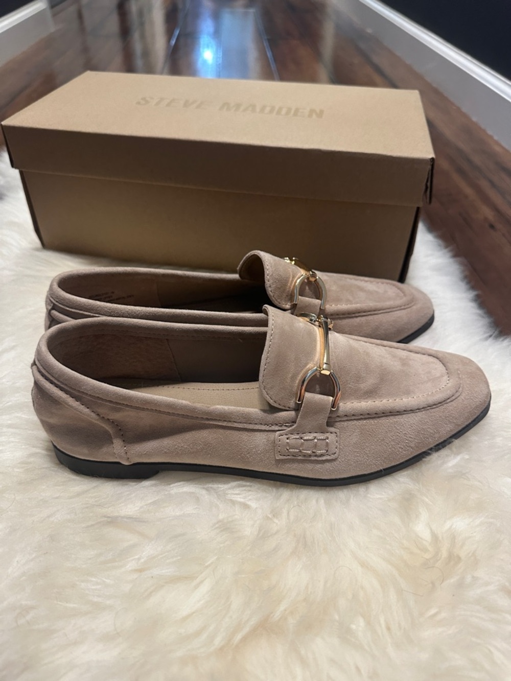 Steve Madden Taupe Suede Horsebit Slip-On Loafers - Picture 4 of 7